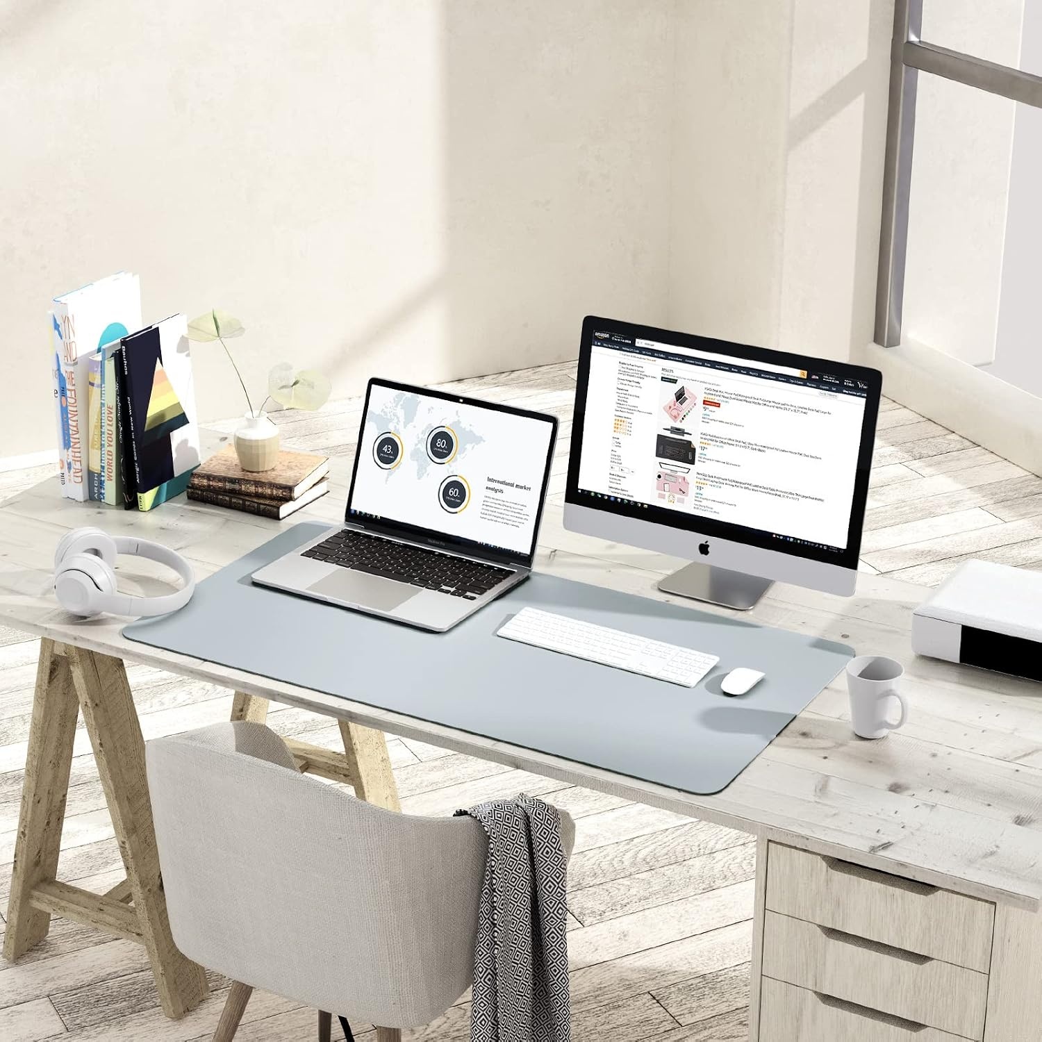 image:imageYSAGi NonSlip Leather Desk Pad Waterproof Laptop Computer Desk Keyboard Mat Table Protector Blotter Mat Large Mouse Pad for OfficeWorkHomeDecorPink 236 x 137Silvergrey