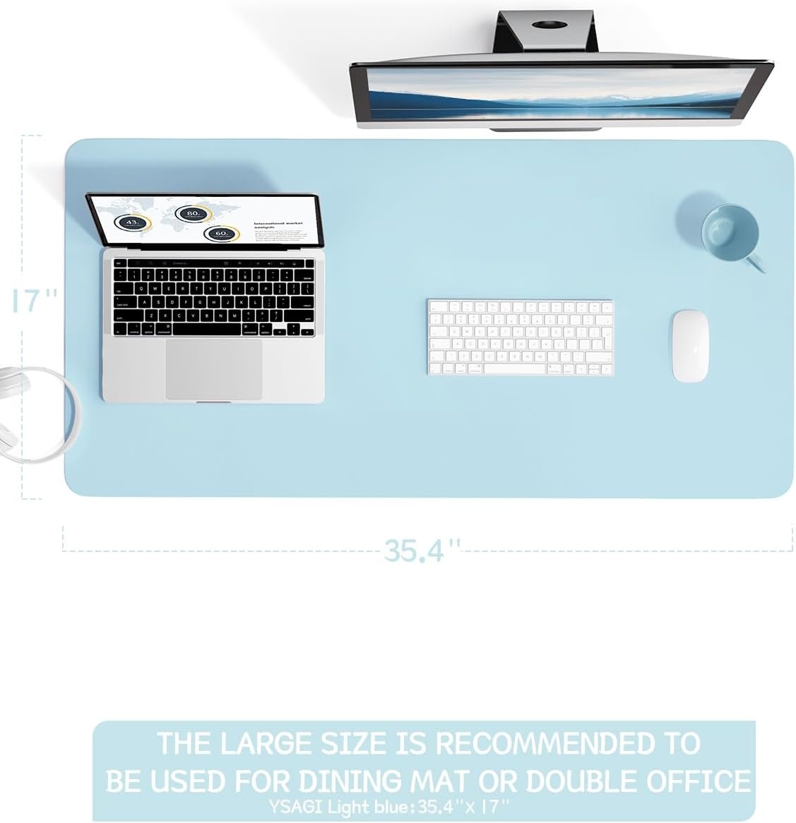 image:imageYSAGi NonSlip Leather Desk Pad Waterproof Laptop Computer Desk Keyboard Mat Table Protector Blotter Mat Large Mouse Pad for OfficeWorkHomeDecorPink 236 x 137Sky Blue