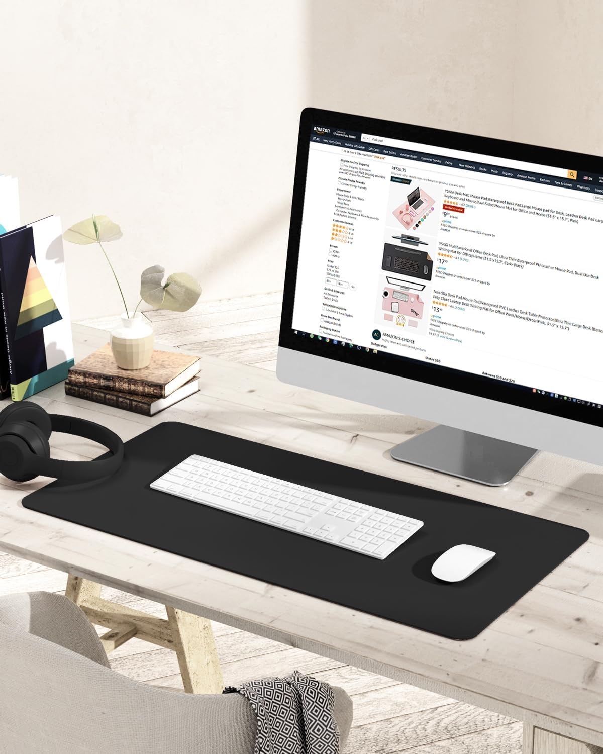 image:imageYSAGi NonSlip Leather Desk Pad Waterproof Laptop Computer Desk Keyboard Mat Table Protector Blotter Mat Large Mouse Pad for OfficeWorkHomeDecorPink 236 x 137Black