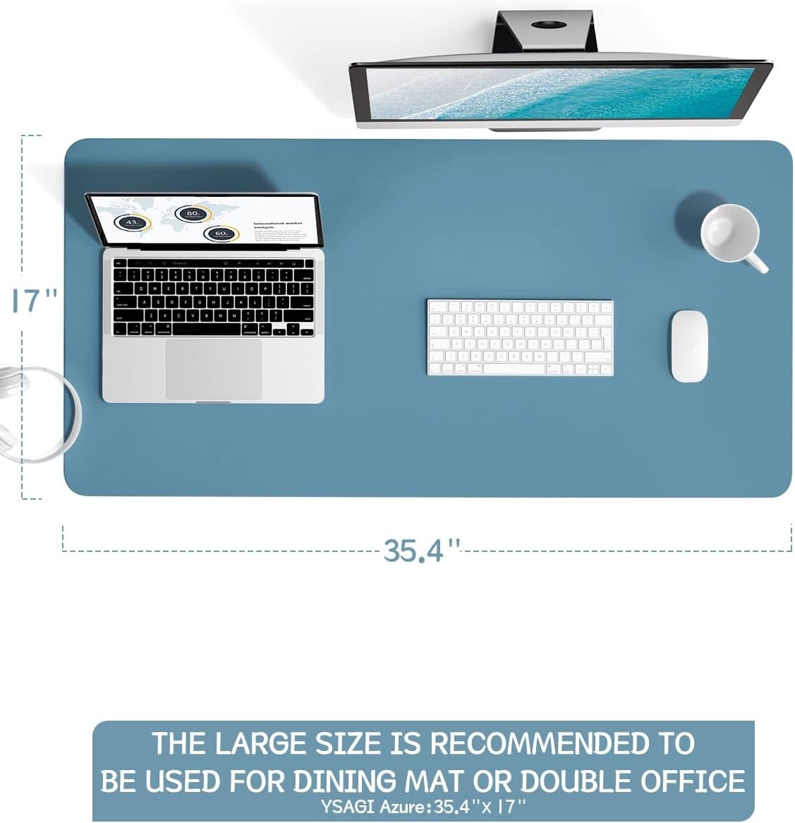image:imageYSAGi NonSlip Leather Desk Pad Waterproof Laptop Computer Desk Keyboard Mat Table Protector Blotter Mat Large Mouse Pad for OfficeWorkHomeDecorPink 236 x 137Blue