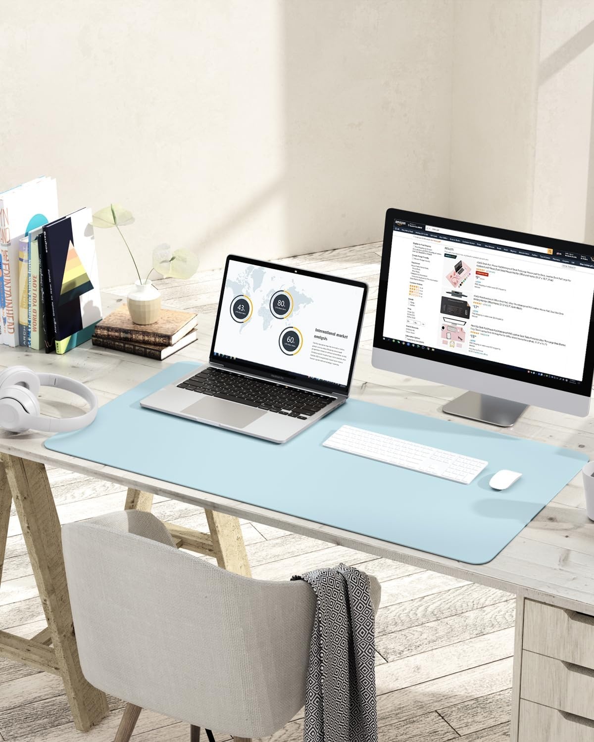 image:imageYSAGi NonSlip Leather Desk Pad Waterproof Laptop Computer Desk Keyboard Mat Table Protector Blotter Mat Large Mouse Pad for OfficeWorkHomeDecorPink 236 x 137Sky Blue