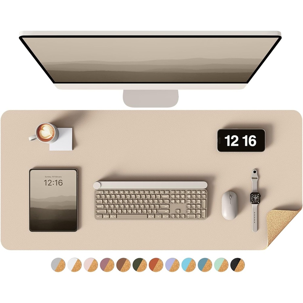 image:imageYSAGi DoubleSided Cork PU Leather Waterproof Desk Pad Protector for OfficeBeigeCork