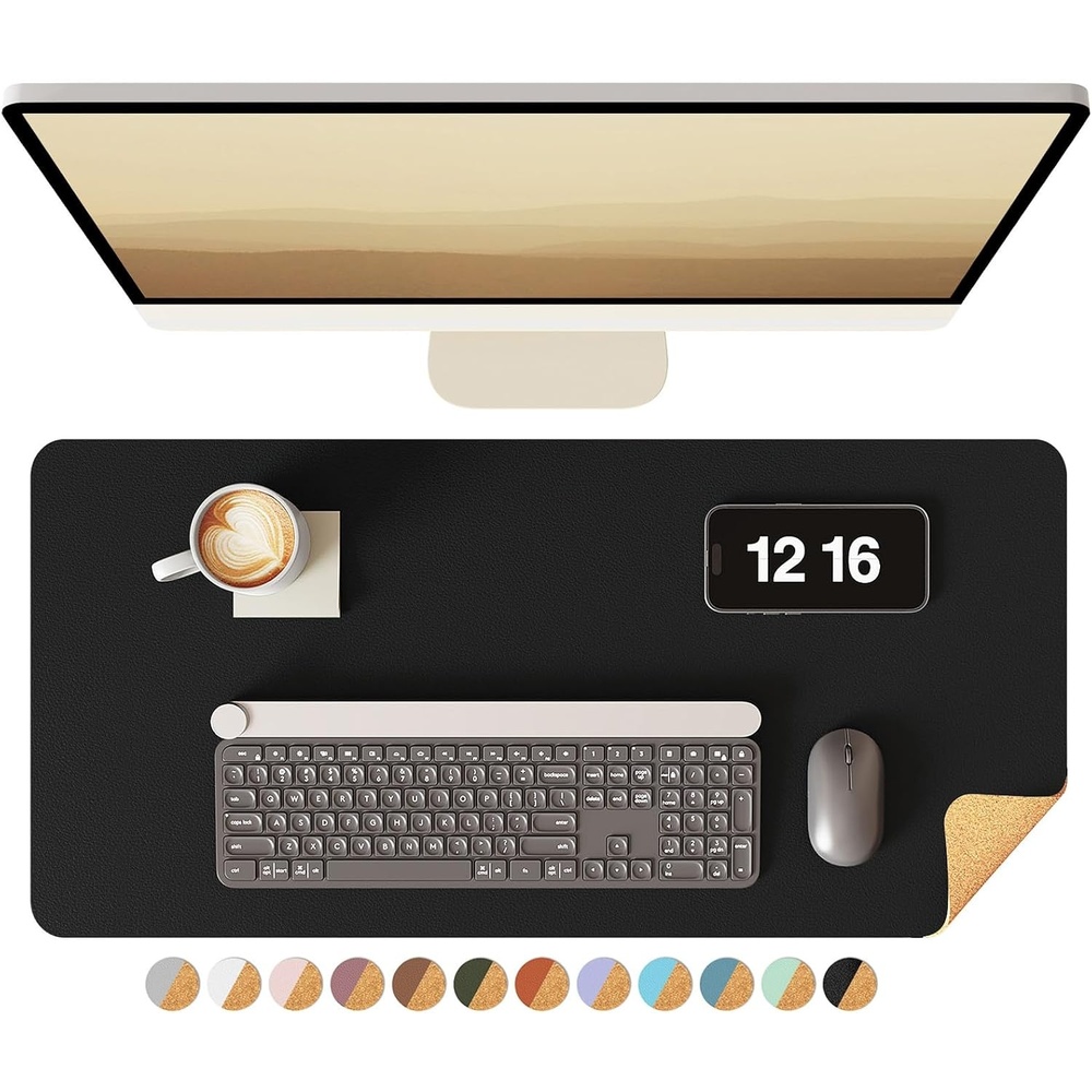 image:imageYSAGi DoubleSided Cork PU Leather Waterproof Desk Pad Protector for OfficeBlackcork