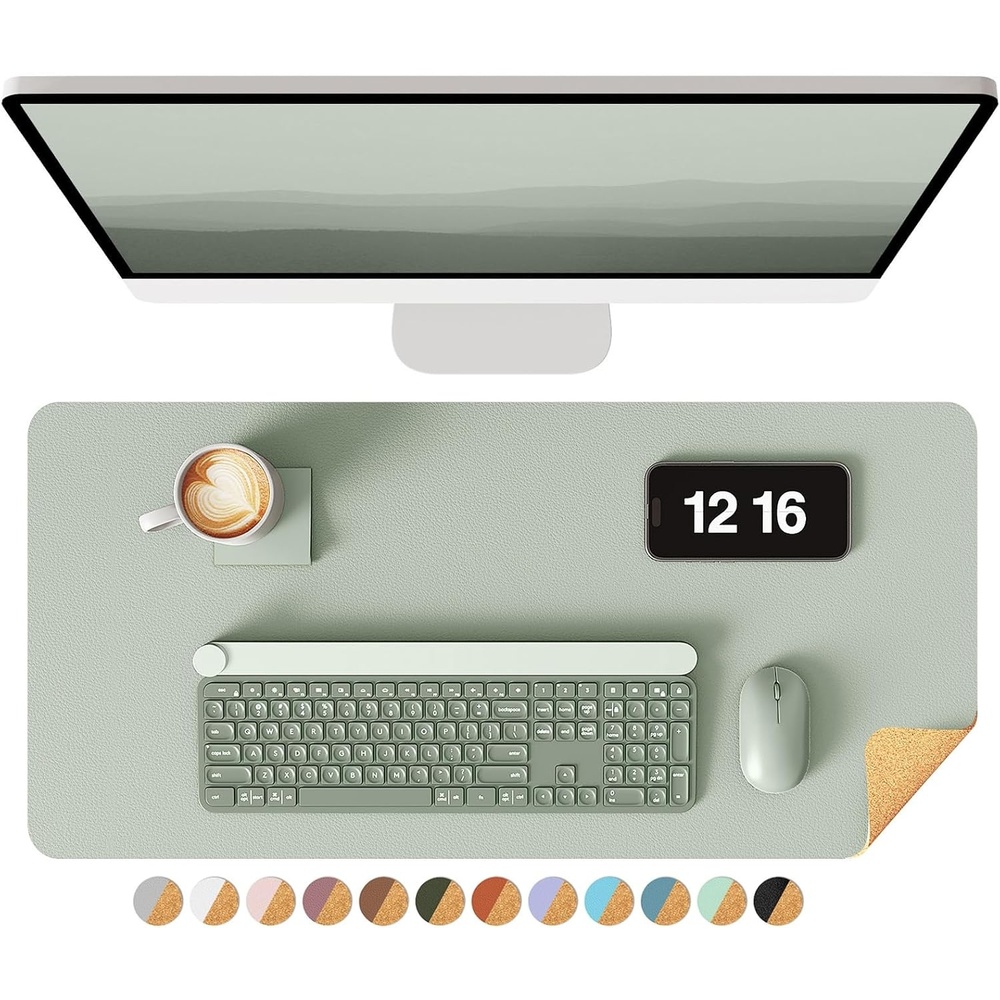 image:imageYSAGi DoubleSided Cork PU Leather Waterproof Desk Pad Protector for OfficeGrayish Green