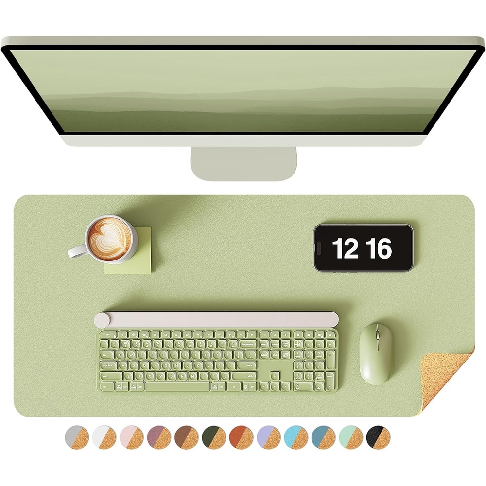 image:imageYSAGi DoubleSided Cork PU Leather Waterproof Desk Pad Protector for OfficeMatcha GreenCork