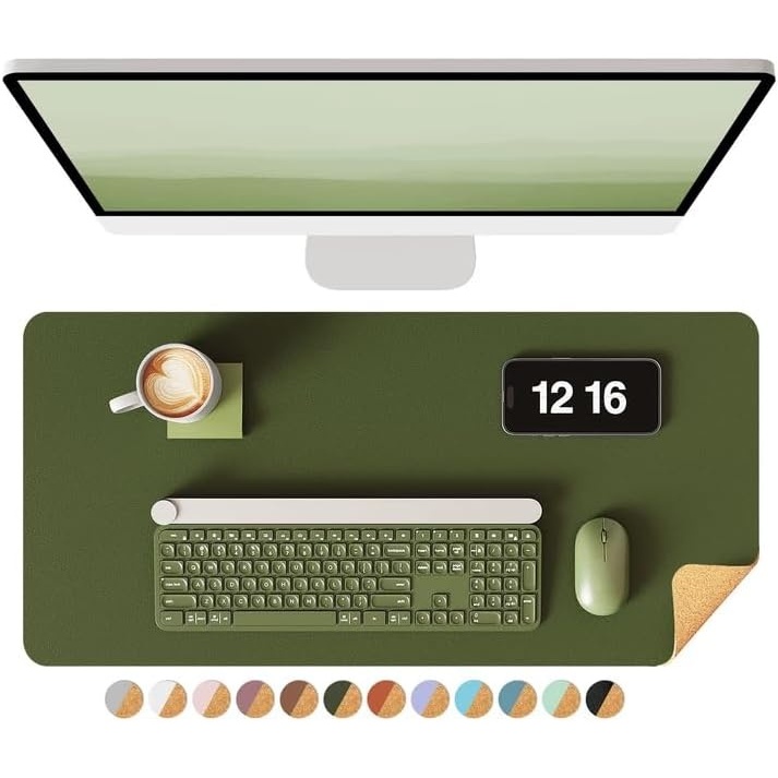 image:imageYSAGi DoubleSided Cork PU Leather Waterproof Desk Pad Protector for OfficeOlive Greencork