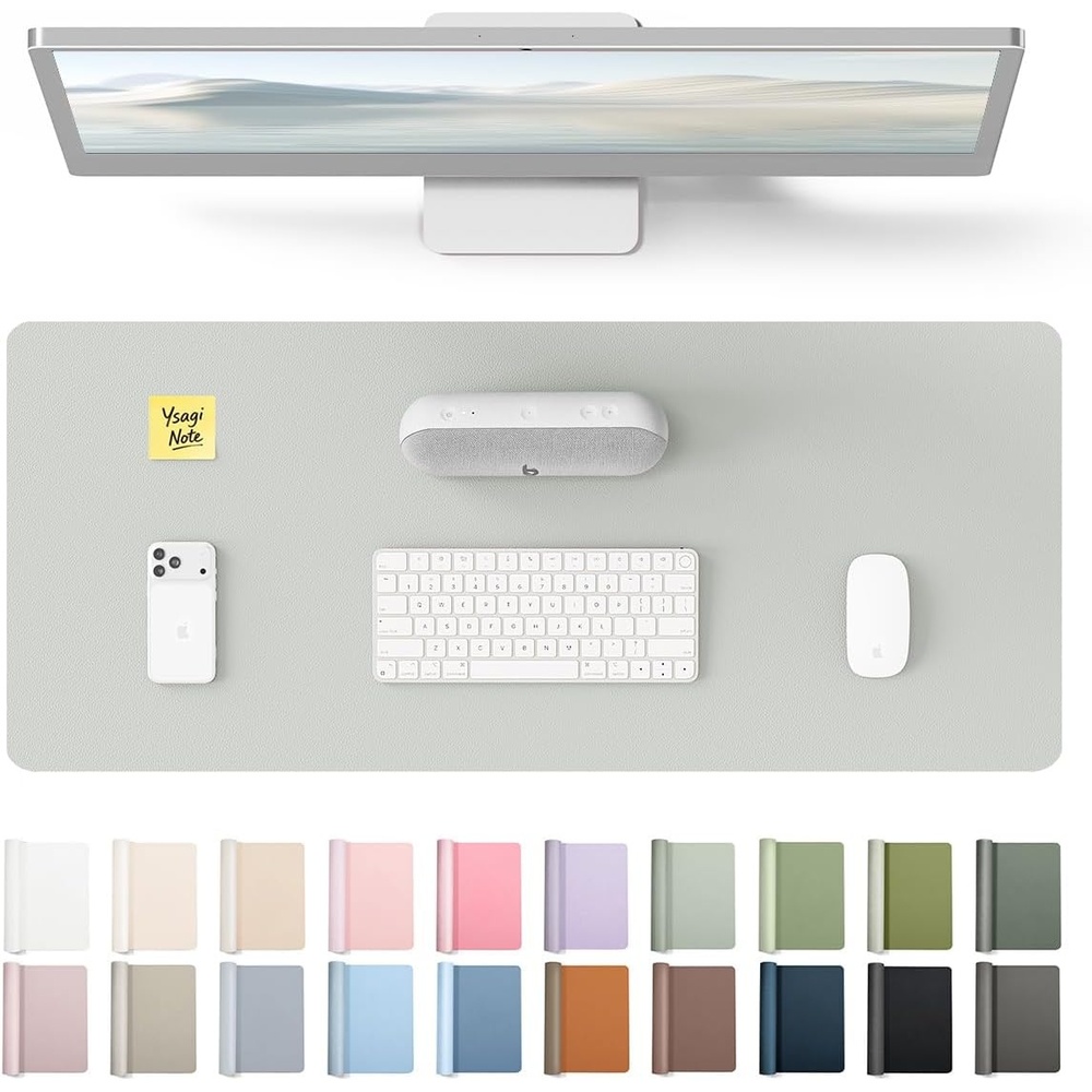 image:imageYSAGi Leather Office Desk Pad Protector Large Mouse Pad NonSlip PU Leather Laptop Desk Blotter Waterproof Writing Pad for Office and Home Black 236 x 138Light Grey