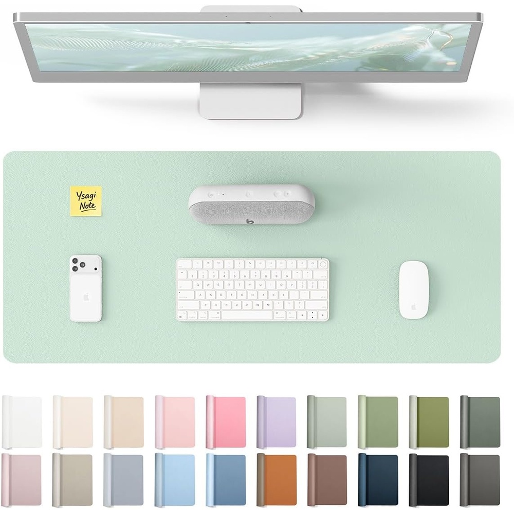 image:imageYSAGi Leather Office Desk Pad Protector Large Mouse Pad NonSlip PU Leather Laptop Desk Blotter Waterproof Writing Pad for Office and Home Black 236 x 138Pale Green