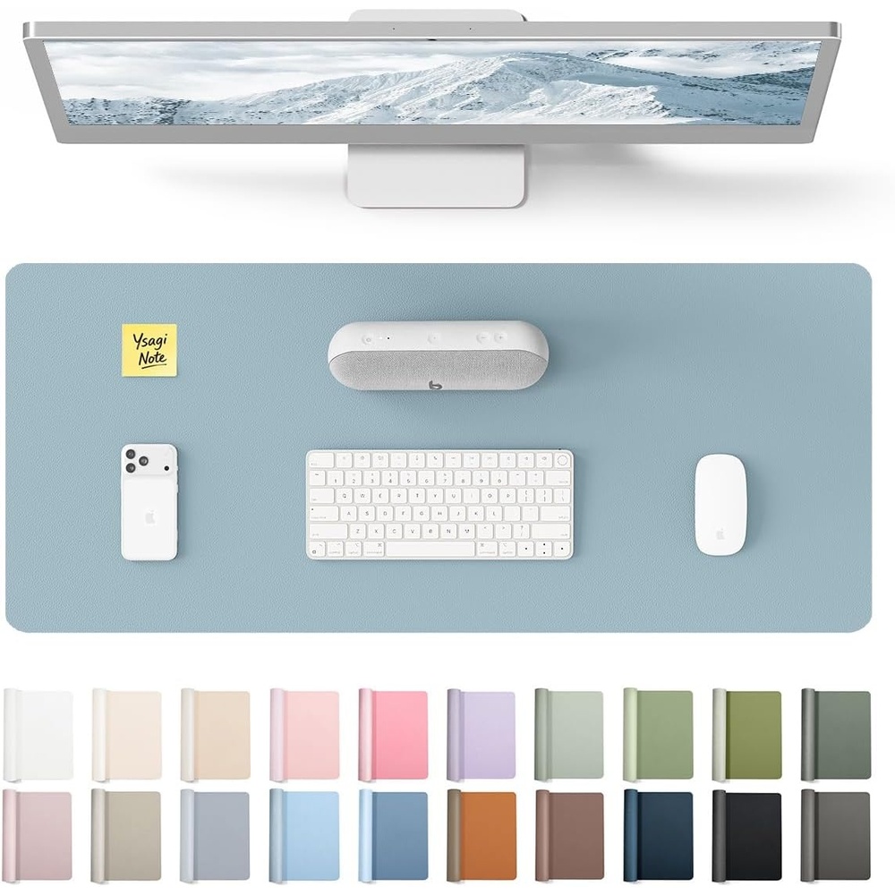 image:imageYSAGi Leather Office Desk Pad Protector Large Mouse Pad NonSlip PU Leather Laptop Desk Blotter Waterproof Writing Pad for Office and Home Black 236 x 138Ice Blue