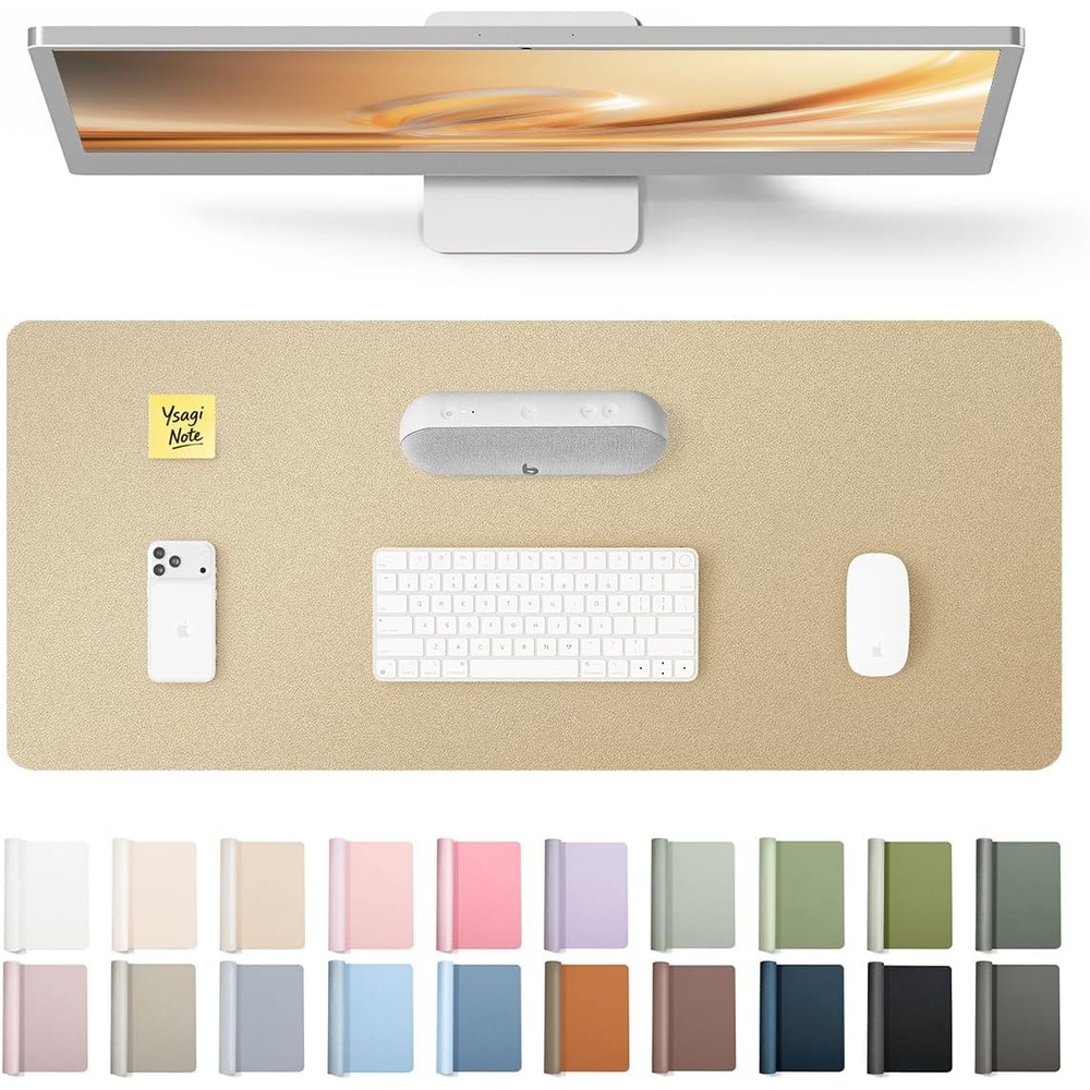 image:imageYSAGi Leather Office Desk Pad Protector Large Mouse Pad NonSlip PU Leather Laptop Desk Blotter Waterproof Writing Pad for Office and Home Black 236 x 138Gold