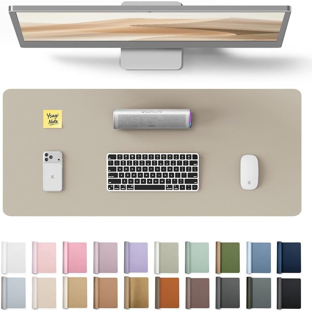image:imageYSAGi Leather Office Desk Pad Protector Large Mouse Pad NonSlip PU Leather Laptop Desk Blotter Waterproof Writing Pad for Office and Home Black 236 x 138Olive Beige
