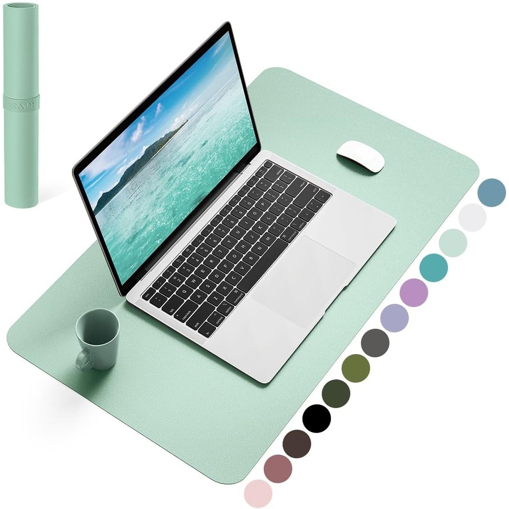 image:imageYSAGi NonSlip Leather Desk Pad Waterproof Laptop Computer Desk Keyboard Mat Table Protector Blotter Mat Large Mouse Pad for OfficeWorkHomeDecorPink 236 x 137Pale Green