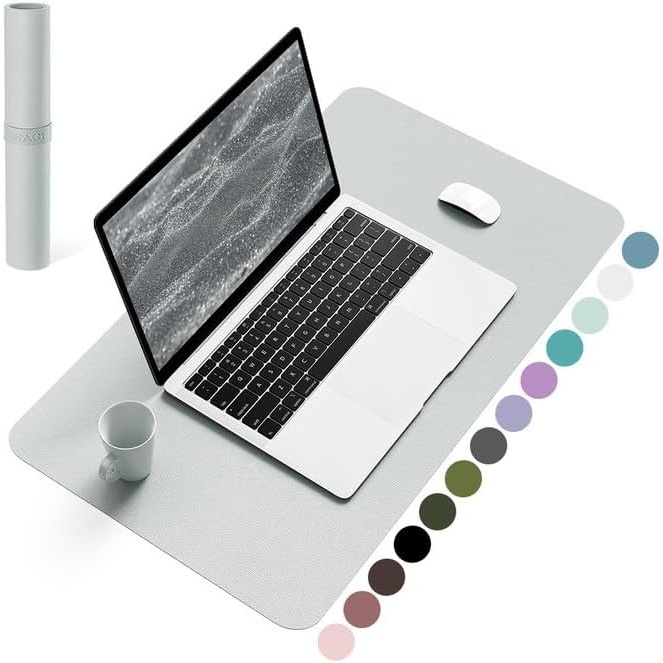 image:imageYSAGi NonSlip Leather Desk Pad Waterproof Laptop Computer Desk Keyboard Mat Table Protector Blotter Mat Large Mouse Pad for OfficeWorkHomeDecorPink 236 x 137Silvergrey