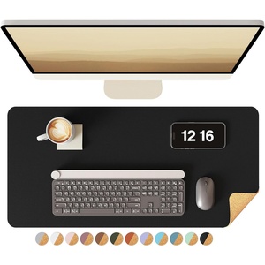 YSAGi Double-Sided Cork PU Leather Waterproof Desk Pad Protector for Office(Black+cork)