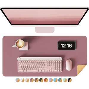 YSAGi Double-Sided Cork PU Leather Waterproof Desk Pad Protector for Office(Cork+dark Pink)