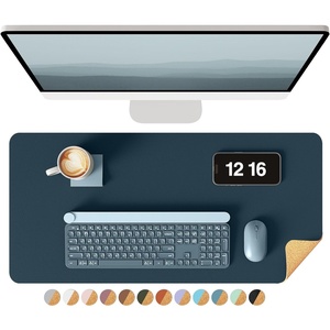 YSAGi Double-Sided Cork PU Leather Waterproof Desk Pad Protector for Office(Dark Blue)
