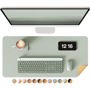 YSAGi Double-Sided Cork PU Leather Waterproof Desk Pad Protector for Office(Grayish Green)
