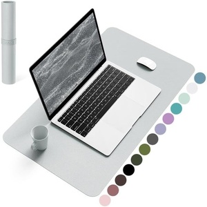 YSAGi Non-Slip Leather Desk Pad, Waterproof Laptop Computer Desk Keyboard Mat, Table Protector Blotter Mat, Large Mouse Pad for Office/Work/Home/Decor(Pink, 23.6″ x 13.7″)(Silver-grey)